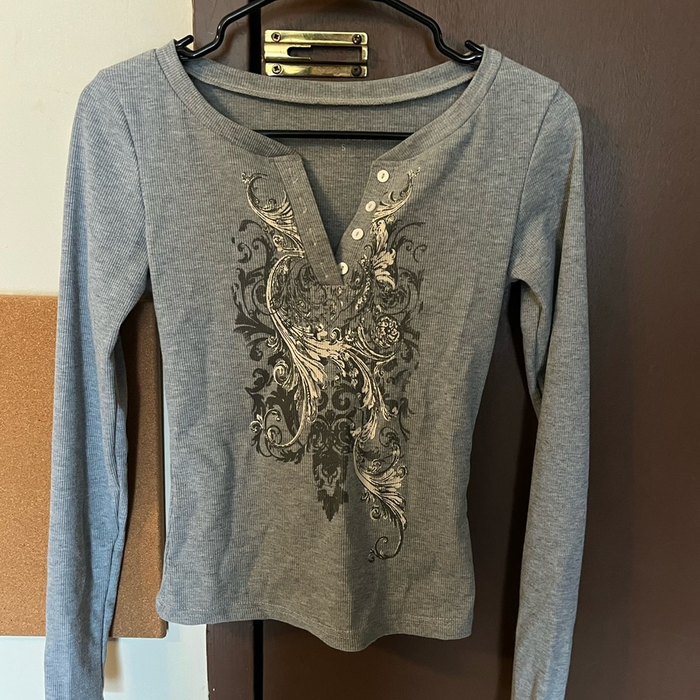 Gray Long Sleeve Top with Y2K Design